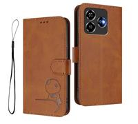 HAOYE Custodia in Pelle Modello Panda per ZTE Blade V60 Vita/Blade V60 Design - Protezione RFID Cover con Portacarte, Supporto & Antiurto - Marrone