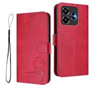 HAOYE Custodia in Pelle Modello Panda per ZTE Blade V60 Vita/Blade V60 Design - Protezione RFID Cover con Portacarte, Supporto & Antiurto - Rosso Rosa