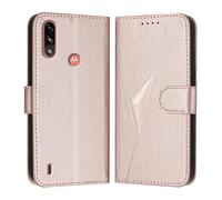 HAOYE Custodia in Pelle Premium per Motorola Moto E7 Power - Portafoglio con Chiusura Magnetica Cover, Supporto Regolabile & Protezione Avanzata - Oro Rosa