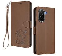 HAOYE Custodia Portafoglio per Xiaomi Redmi A5 4G / Poco C71 4G, Design Gatto Carino, Cover in Pelle con Chiusura Magnetica, TPU Antiurto, Porta Carte & Supporto - Marrone