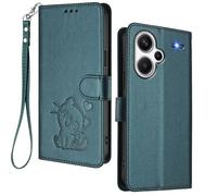 HAOYE Custodia Portafoglio per Xiaomi Redmi Note 13 Pro+ Plus 5G, Design Gatto Carino, Cover in Pelle con Chiusura Magnetica, TPU Antiurto, Porta Carte & Supporto - Verde Scuro