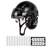 HaoYiShang Casco di Sicurezza Industriale con Visiera, Paraorecchie, Protezione Doppia, Occhiali, Casco Antinfortunistico Ventilato OSHA per Lavori di Costruzione con Adesivi Riflettenti
