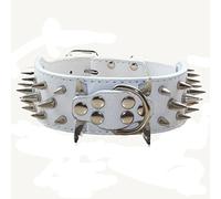 haoyueer Collare per cani con borchie affilate, larghezza 5 cm, elegante collare in pelle per cani di taglia media e grande, pitbull, labrador, boxer, rottweiler, pastore tedesco, ecc. (M, bianco)