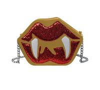 Haoyull Divertente borsa a tracolla a forma di labbro e dente gotico borsa a tracolla con catena Halloween in pelle PU con paillettes borsa per le donne, Oro, Size: Approx. 23x6x16cm