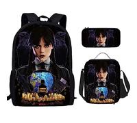 HAOYUNLAI Mercoledì Set di 3 Zaini Addams Con Borse per Il Pranzo e Astucci - Zaino Casual Scuola (Style 6, 16 Pollici)