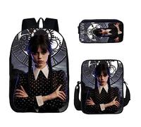 HAOYUNLAI Mercoledì Set di 3 Zaini Addams Con Borse per Il Pranzo e Astucci - Zaino Casual Scuola (Style 4, 16 Pollici)