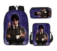HAOYUNLAI Mercoledì Set di 3 Zaini Addams Con Borse per Il Pranzo e Astucci - Zaino Casual Scuola (Style 10, 16 Pollici)