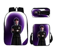HAOYUNLAI Mercoledì Set di 3 Zaini Addams Con Borse per Il Pranzo e Astucci - Zaino Casual Scuola (Style 5, 16 Pollici)