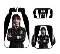 HAOYUNLAI Mercoledì Set di 3 Zaini Addams Con Borse per Il Pranzo e Astucci - Zaino Casual Scuola (Style 3, 16 Pollici)