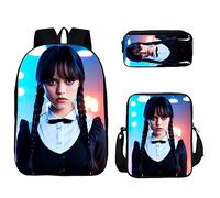 HAOYUNLAI Mercoledì Set di 3 Zaini Wednesdays Addams Con Borse per Il Pranzo e Astucci - Zaino Scuola Casual (Style 2, 16 Pollici)