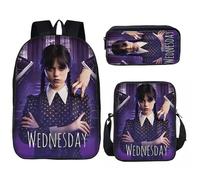 HAOYUNLAI Set di 3 Zaini Mercoledì Addams con Borsa per Il Pranzo e Astuccio - Zaino Casual Scuola (Style 11, 16 Pollici)