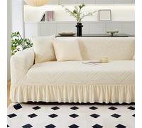 Haoyunll Copridivano Jacquard Elastico con Gonna a Balze, Copridivani Universale Lavabile, Avorio, 5 posti 300-350cm