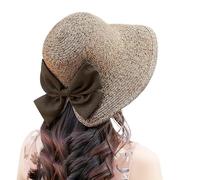 haozaikeji Cappello da sole da donna in paglia a tesa larga, pieghevole, estivo, da spiaggia, con fiocco, protezione solare, visiera regolabile, per ragazze e donne, per esterni, giardino, escursioni