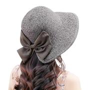 haozaikeji Cappello da sole da donna in paglia a tesa larga, pieghevole, estivo, da spiaggia, con fiocco, protezione solare, visiera regolabile, per ragazze e donne, per esterni, giardino, escursioni