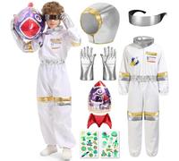 Haozozo Costume da Astronauta per Bambino con Casco, Guanti, Razzo Gonfiabile, Occhiali Spaziali e Adesivi - Costume Spaziale Perfetto per Carnevale, Halloween, Feste a Tema e Cosplay (M)