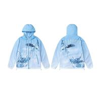 HAOZYUN Giacca Outdoor Con Stampa Ricamata Blu Sfumato, Modello Per Coppia, Giacca Da Lavoro Antivento Con Tasche E Cappuccio, Completo Pantaloncini Da Uomo E Donna (COLOR-2,M)