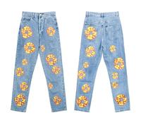 HAOZYUN Quattro Stagioni Bianco in Legno Cotone Donna Pantaloni Lunghi Coppia Vacanza Viaggio Hip Hop Jeans-Color-4||s
