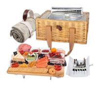 Hap Tim Cestino da picnic in vimini per 4 persone, con mini tavolo da picnic pieghevole per vino, grande borsa termica e set di posate per 4 persone, regali di coppia, regali di nozze (Y2307-4 cm