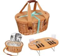 Hap Tim Set di cestini da picnic in vimini per 2 persone, con mini tavolo da picnic pieghevole per vino, borsa termica grande e kit di posate per 2 persone, regali di coppia, regali di nozze (Y2209-2