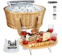 Hap Tim Set di cestini da picnic in vimini per 4 persone, con mini tavolo da picnic pieghevole per vino, borsa termica grande e kit di posate per 4 persone, regali di coppia, regali di nozze (Y2209-4