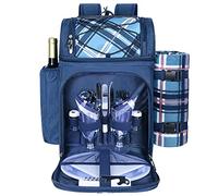 Hap Tim Zaino da picnic per 2 persone, con scomparto refrigerante isolato, a prova di perdite, porta vino, coperta in pile, set di posate, perfetto per spiaggia, campeggio, feste (EU-36083-BL)