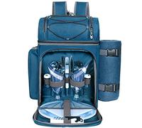 Hap Tim, Zaino da picnic per 2 persone con vano refrigerante isolato, a prova di perdite, porta bicchieri da vino, coperta in pile, set di posate - regali di fidanzamento, regalo per coppie, regalo