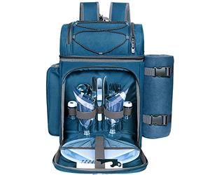 Hap Tim, Zaino da picnic per 2 persone con vano refrigerante isolato, a prova di perdite, porta bicchieri da vino, coperta in pile, set di posate - regali di fidanzamento, regalo per coppie, regalo