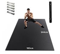 HAPBEAR Tappetino sportivo extra largo, da ginnastica, antiscivolo, 244 cm x 183 cm x 8 mm di spessore, ad alta densità, ultra resistente, in PVC, con fasce per fitness, adatto alle scarpe 05