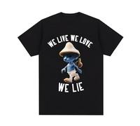 HAPDEZH We Live We Love We Lie T Shirts Funny Cute Smurf Cat Short Sleeve T-Shirt Men's O-Neck Oversized Cotton Tshirt Unisex Streetwear
