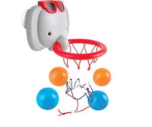 Hape Bath Time Basket Elephant Pal | Gioco di tiro per vasca da bagno, 1 cerchio con ventose e 4 palline, per bambini dai 18 mesi in su