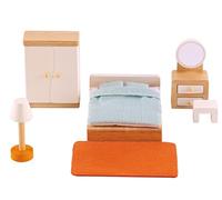 Hape Camera Matrimoniale in legno, Arredo in miniatura per la casa delle bambole, Mobili giocattolo per bambini dai 3 anni
