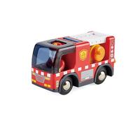 Hape Camion dei pompieri con sirena - SMALL - Autopompa rossa vigili del fuoco con personaggio, luci, sirena e scala mobile per bambini dai 3 anni in su