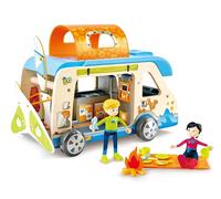 Hape Camper Avventura trasformabile | Include bambole, accessori da surf e da campeggio per gioco di ruolo dai 3 anni