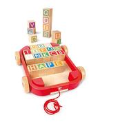 Hape - Carrello Trainabile con 26 blocchi di lettere in tanti colori | Giocattolo in legno 2 in 1 per stimolare le capacità motorie