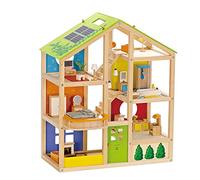 Hape Casa delle bambole per tutta la stagione arredata - per bambini dai 2 anni in su, ideale per giochi di ruolo, comunicazione e scambio - Gioco divertente e giocoso - Legno robusto con vernice