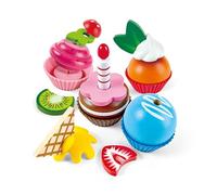 HaPe International Gioco in legno Cupcakes E3157 18 pezzi con topper colorati e candela