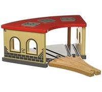 Hape Deposito dei Treni in Legno a 3 corsie - Accessorio Ferroviario Compatibile con Set per trenini Adatto dai 3 Anni in su