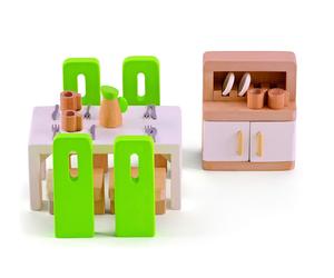 Hape Dining Room Green Stools White Table Cupboard with White Doors