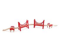 Hape Doppio Ponte Sospeso in legno - Ponte ferroviario a doppia campata compatibile con tutte le piste di trenini per gioco di ruolo dai 3 anni