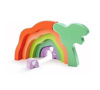 Hape - Elefante impilabile in legno per bambini dai 2 anni in su | Puzzle 3D a blocchi per il riconoscimento di forme e colori