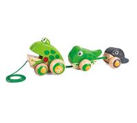 Hape - Famiglia di Rane Trainabile | Giocattolo pull-along in legno e ABS per stimolare il movimento nei bambini dai 12 mesi in su