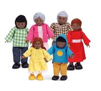 Hape Famiglia Felice Afroamericana per gioco di ruolo dai 3 anni | Bambole nonni, genitori e figli per casa delle bambole