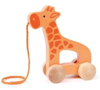 Hape - Giraffa Spingi&Tira | Animali in legno trainabili con cordino e rotelle - Push&Pull Toys per bambini dai 12 mesi