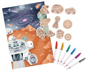 Hape - Magneti vita su Marte | Kit creativo con calamite di legno da colorare e penne metallizzate per bambini dai 4 anni in su