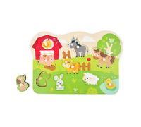 Hape Puzzle in legno da fattoria, puzzle in legno con manopole per bambini, giocattolo educativo tutto intorno alla fattoria, giocattolo per abilità motorie a partire dai 24 mesi