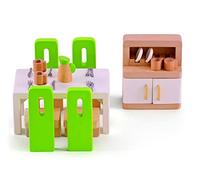 Hape Sala da Pranzo per la casa delle bambole | Mobili in legno in miniatura con piatti e posate | Per gioco di ruolo dai 3 anni