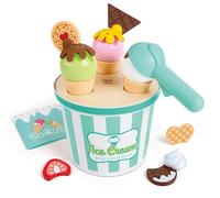 Hape Scoop & Serve Ice Cream Set Wooden Pretend Food Toy with Bucket, Scoop, R
