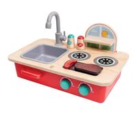 Hape Set da gioco da tavolo in legno da cucina - Cook & Create giocattolo | Mini stufa in legno con suoni gorgoglianti, rubinetto girevole per lavello, lavagna, padella, spatola e accessori per