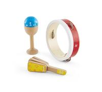 Hape Set di percussioni per bambini | Include tamburello, maracas e batacchio in legno | Strumenti sicuri dai 12 mesi