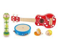 Hape Set Mini Band da 5 Pezzi | Ukulele, tamburello, nacchere, sonaglio e Bastone della Pioggia per Bambini dai 3 Anni in su